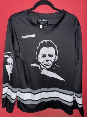 Halloween Michael Myers Graphic Black Men's V-Neck Hockey Jersey